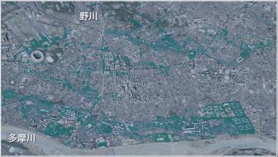 内水浸水想定区域の3D画像