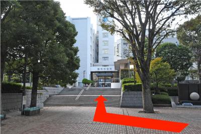 調布市役所前の道の画像